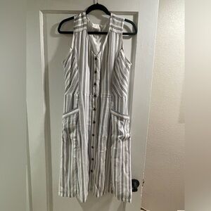 LOFT Black and White Striped Midi Dress